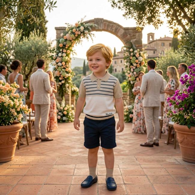 Picture of Bimbalo Boys Knit Polo & Bermudas Set X 2 - Beige Navy