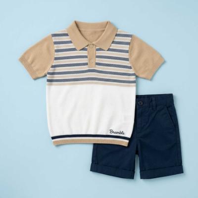Picture of Bimbalo Boys Knit Polo & Bermudas Set X 2 - Beige Navy