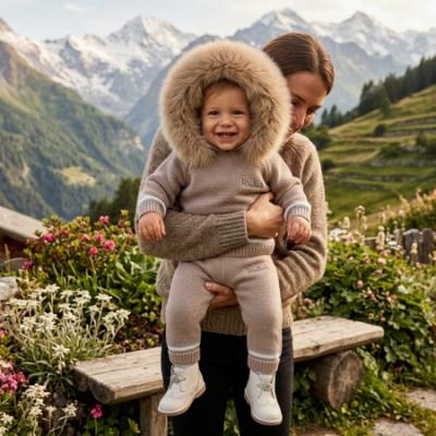 Picture of Bimbalo Baby Boys Knitted set with Detachable Trim - Beige Grey Ivory