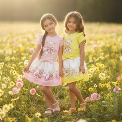 Picture of Giorgio Bambini Girls Bear Top Skirt & Hairband Set X 3 - Pink White