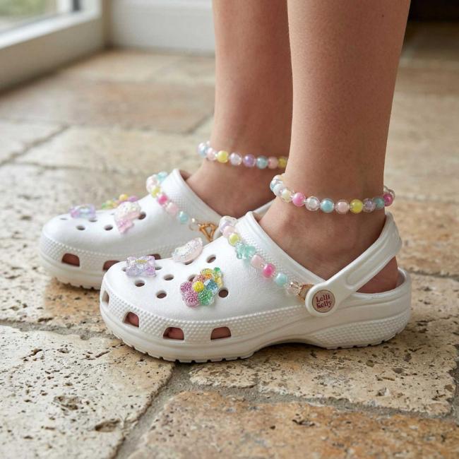 Picture of Lelli Kelly Easy On Melody Decorated Clog Sandal  - Pearlized White Multi