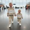 Picture of Bimbalo Boys Jersey Logo Tracksuit Set X 2 - Beige Ivory Black