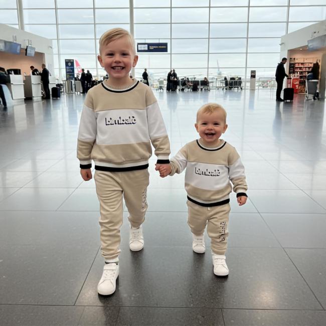 Picture of Bimbalo Boys Jersey Logo Tracksuit Set X 2 - Beige Ivory Black