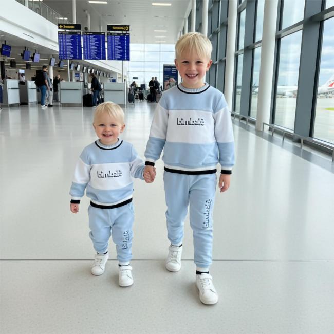 Picture of Bimbalo Boys Jersey Logo Tracksuit Set X 2 - Blue Ivory Navy