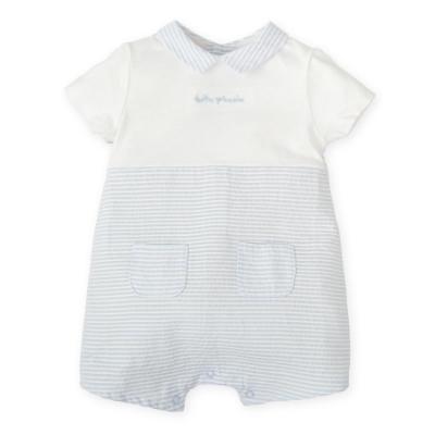 Picture of Tutto Piccolo Summer Boys Ribbed Romper - Pale Blue White