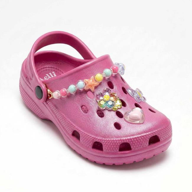 Picture of Lelli Kelly Easy On Melody Decorated Clog Sandal  - Pearlized Fuchsia Multi