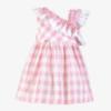 Picture of Miranda Girls Ruffle Shoulder Check Dress - White Pink