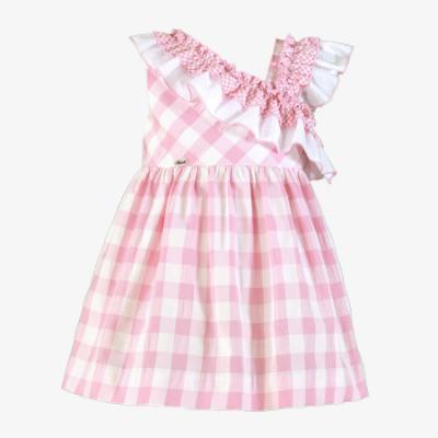 Picture of Miranda Girls Ruffle Shoulder Check Dress - White Pink