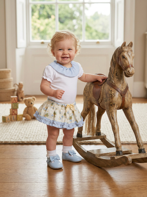 Picture of Miranda Baby Girls Bunny & Gingham Jam Pant Set - White Blue