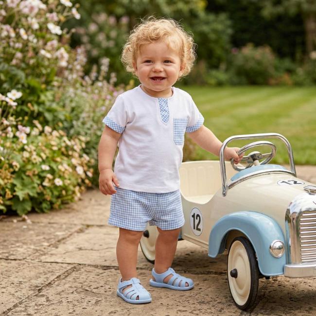 Picture of Miranda Baby Boys Gingham Shorts Set - White Blue