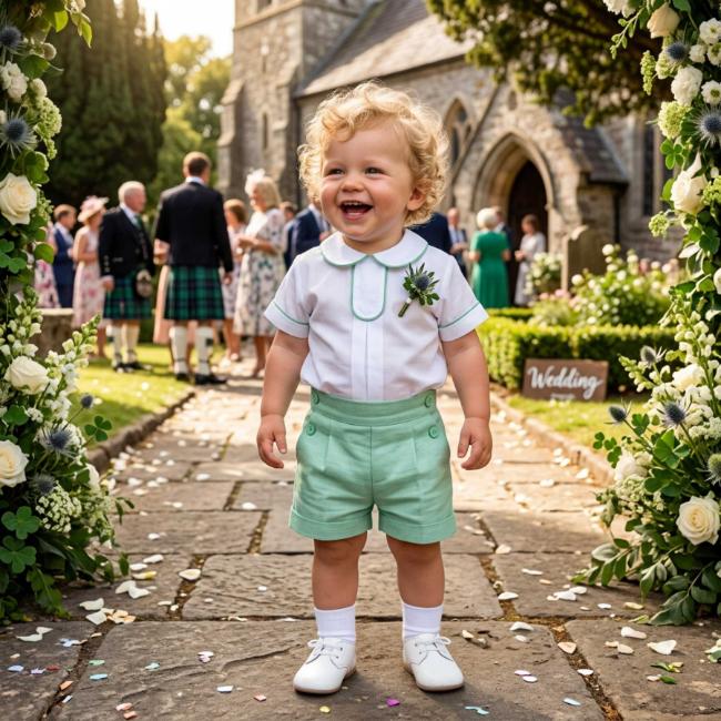 Picture of Miranda Baby Boys Blouse & Shorts Set - White Green