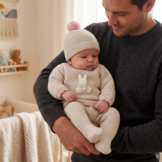 Picture of Mac Ilusion Baby Knitted Collection Rabbit Sweater Leggings Hat Set X 3 - Cream Pink