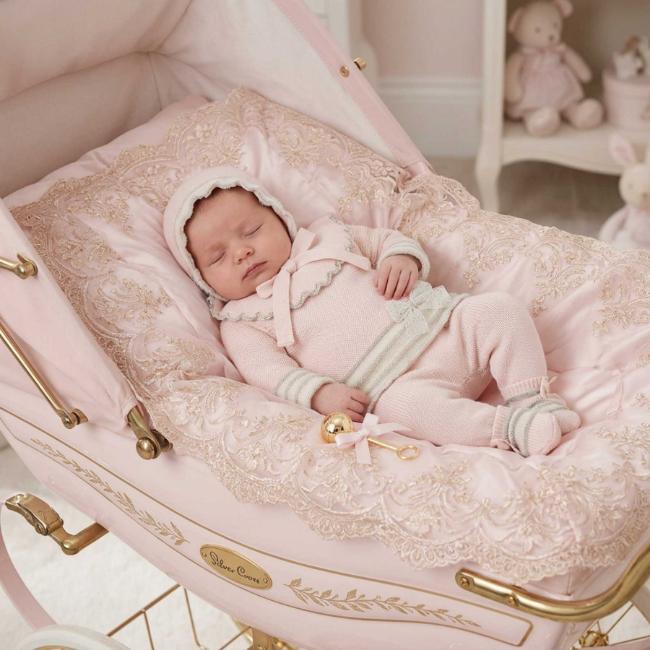 Picture of Mac Ilusion Baby Knitted Collection Girls Sweater Bottoms Bonnet Set X 3 - Nude Pink Ivory Gold