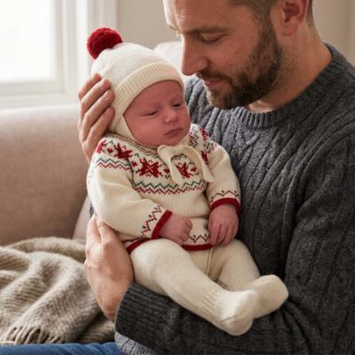 Picture of Mac Ilusion Baby Knitted Collection Jacquard Sweater Leggings Hat Set X 3 - Cream Burgundy Green