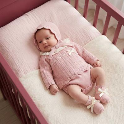 Picture of Mac Ilusion Baby Knitted Collection Sweater Bottoms Hat Booties Set X 4 - Ivory Vintage Pink