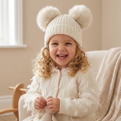 Picture of Mac Ilusion Baby Knitted Collection Detachable Double Pom Pom Hat - Ivory