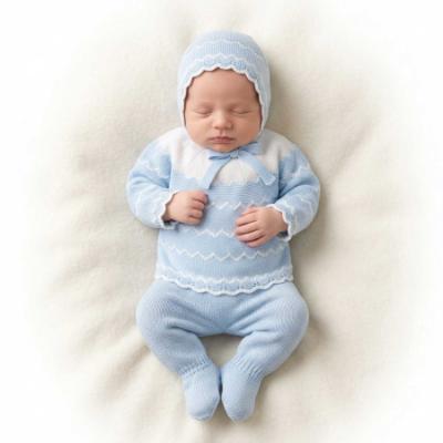 Picture of Mac Ilusion Baby Jazzy Collection Boys Sweater Bottoms Bonnet Set X 3 - Celeste Blue