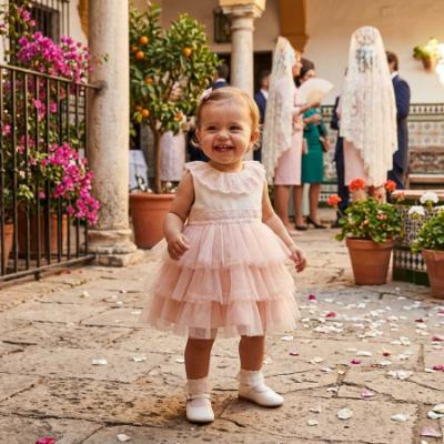 Picture of Mac Ilusion Baby Gorgeous Collection Girls Tulle Lace Ruffle Dress - Nude Pink