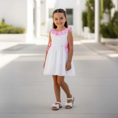 Picture of Miranda Girls Fluor Gingham Ruffle Dress - White Neon Pink