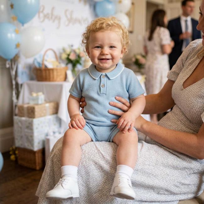 Picture of Mac Ilusion Moraig Collection Seamless Polo Top & Shorts Set - Pale Blue