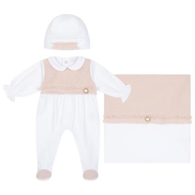 Picture of Deolinda Chic Baby Girls Linda Collection Blanket Sleepsuit & Hat Set X 3 - White Pink