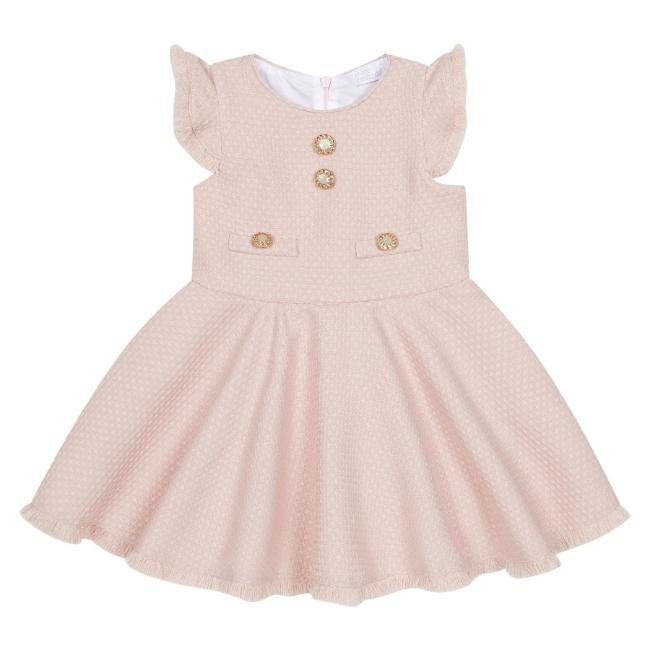 Picture of Deolinda Chic Girls Linda Flared Dress With Pearl & Diamante Trims & Fringe Edge - Pink