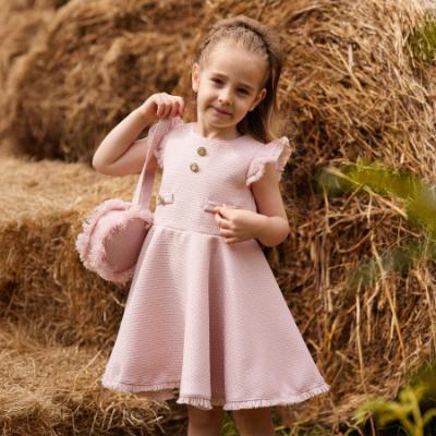Picture of Deolinda Chic Girls Linda Flared Dress With Pearl & Diamante Trims & Fringe Edge - Pink