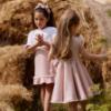Picture of Deolinda Chic Girls Linda Flared Dress With Pearl & Diamante Trims & Fringe Edge - Pink