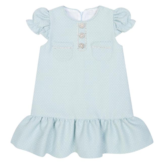 Picture of Deolinda Chic Girls Linda Drop Waisted Dress With Diamante Trims - Pale Blue