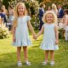 Picture of Deolinda Chic Girls Linda Drop Waisted Dress With Diamante Trims - Pale Blue