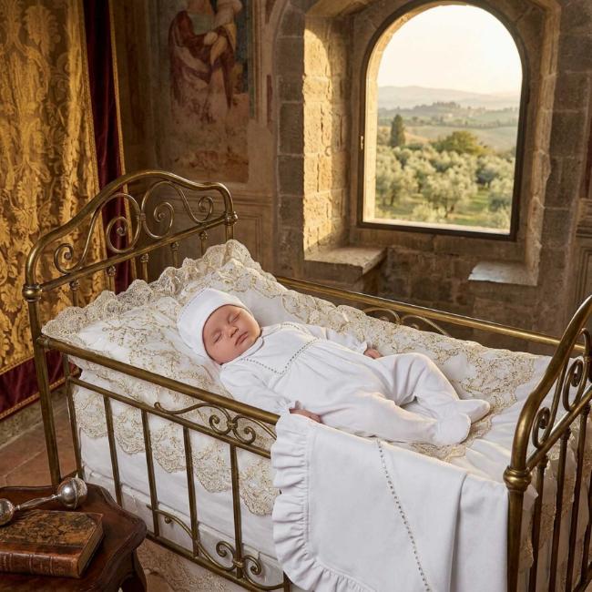 Picture of Deolinda Chic Baby Girls Linda Collection Diamante Blanket Sleepsuit & Hat Set X 3 - White