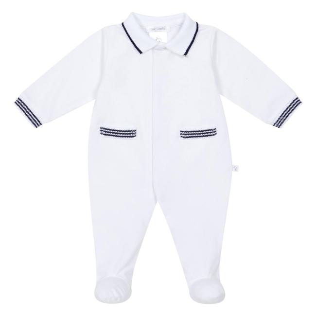 Picture of Deolinda Baby Boys Astra Front Opening Babygrow In Gift Box - White Navy