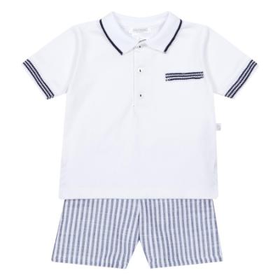 Picture of Deolinda Astra Boys Polo Top & Stripe Shorts Set X 2 - White Navy Stripe