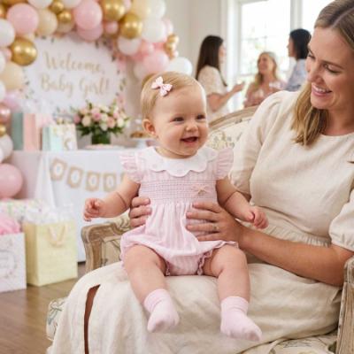 Picture of Deolinda Baby Girls California Smocked Stripe Poplin Romper - Pale Pink