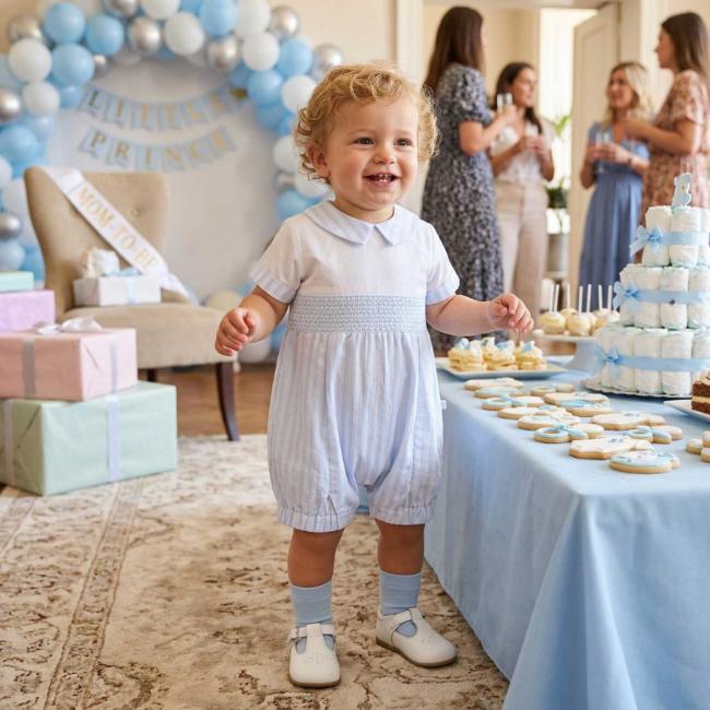 Picture of Deolinda Baby Boys California Smocked Stripe Romper - Pale Blue