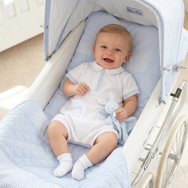 Picture of Deolinda Baby Boys Marshmallow Collection Knit Edge Romper - White Blue