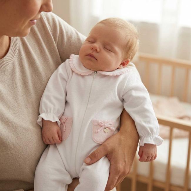 Picture of Deolinda Baby Girls Marshmallow Knit Edge Babygrow In Gift Box - White Pink