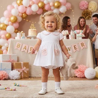 Picture of Deolinda Baby Girls Marshmallow Knit Edge Dress & Bloomers Set  - White Pink