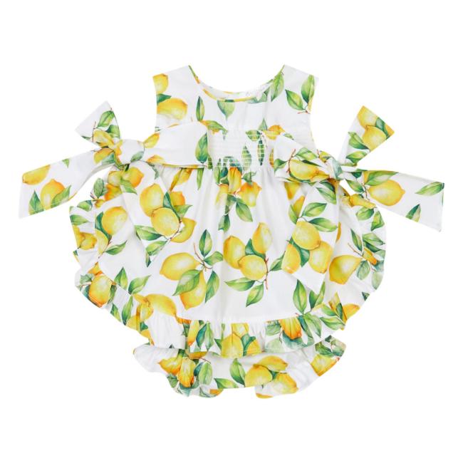 Picture of Deolinda Baby Girls Sorrento Lemon Print Bloomers Set X 2 - Ivory Lemon