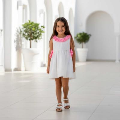 Picture of Miranda Girls Fluor Gingham Ruffle Dress - White Neon Pink