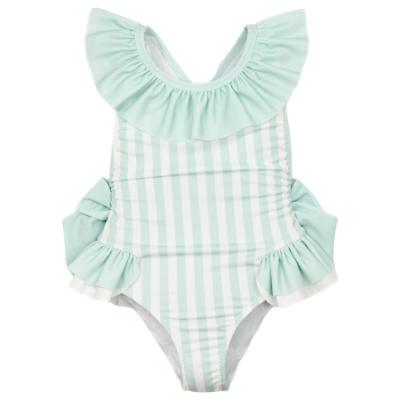 Picture of Meia Pata Girls Stripes Mint Barbados Swimsuit - Mint Green