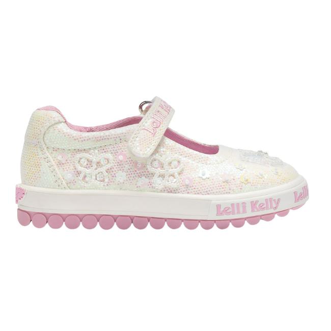Picture of Lelli Kelly Emerald Beaded Butterfly Flat Glitter Roller Sole Mary Jane - White