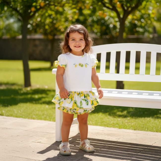 Picture of Deolinda Baby Girls Sorrento Lemon Print Skirted Jam Pant Set X 2 - Ivory Lemon