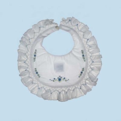Picture of Sarah Louise Baby Embroidered Smocked Ruffle Bib - White Blue