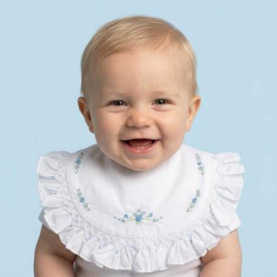 Picture of Sarah Louise Baby Embroidered Smocked Ruffle Bib - White Blue