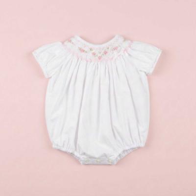Picture of Sarah Louise Baby Girls Embroidered Puff Sleeve Bubble - White Pink