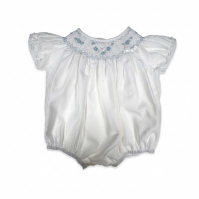Picture of Sarah Louise Baby Embroidered Puff Sleeve Bubble - White Blue