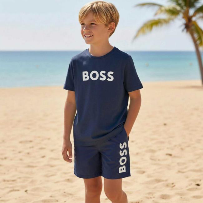 Picture of BOSS Boys Mini Me Swim Shorts - Navy Blue