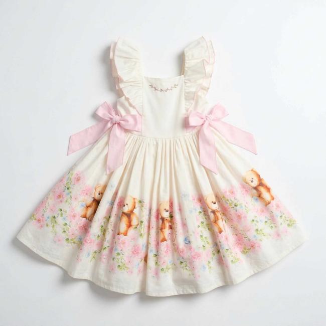 Picture of Beau KiD Girls Summer Ruffle Sleeve Teddy Dress - White Pink Multi