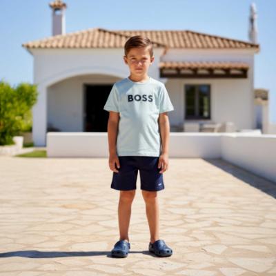 Picture of BOSS Boys Mini Me T-Shirt & Pique Shorts Set X 2 - Sprout Green Navy Blue